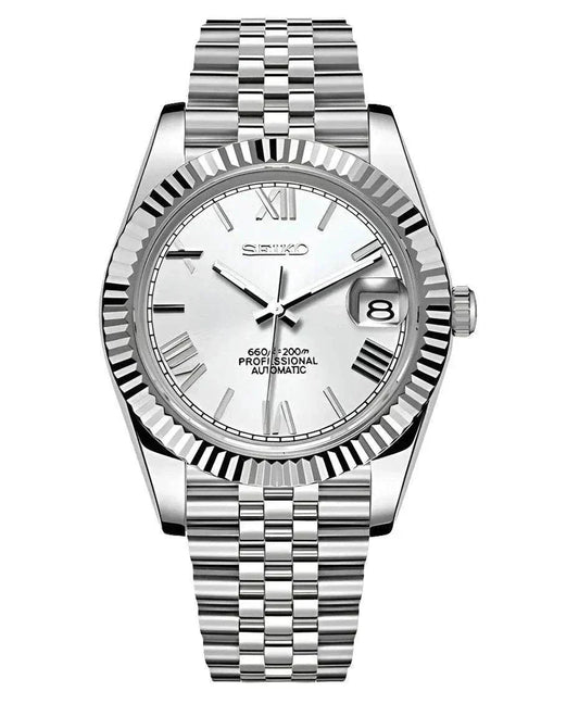 Datejust Roman White Dial Seiko Mod — Vue de face