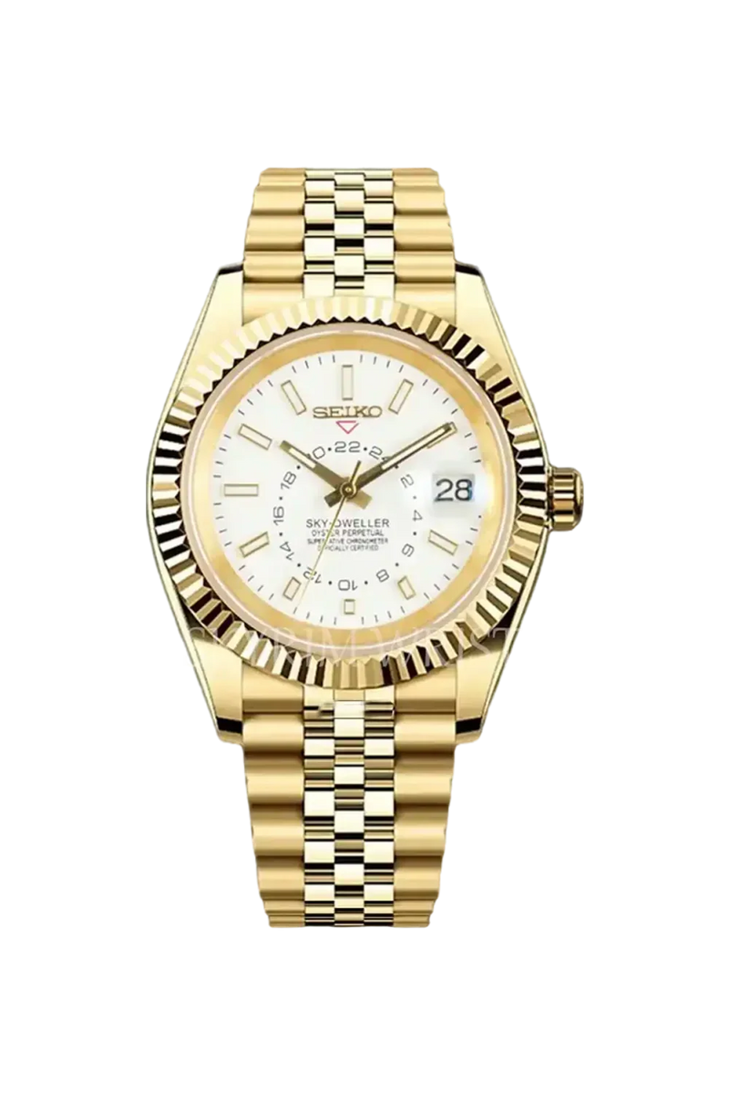 Seiko Mod Skydwller Gold & White