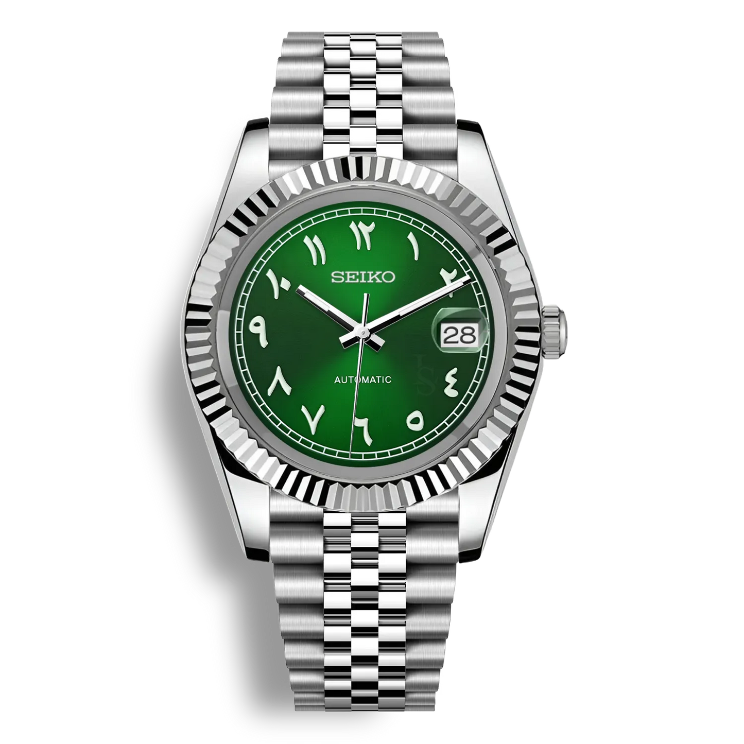 Datejust Green Arabic Dial Seiko Mod — Vue de face