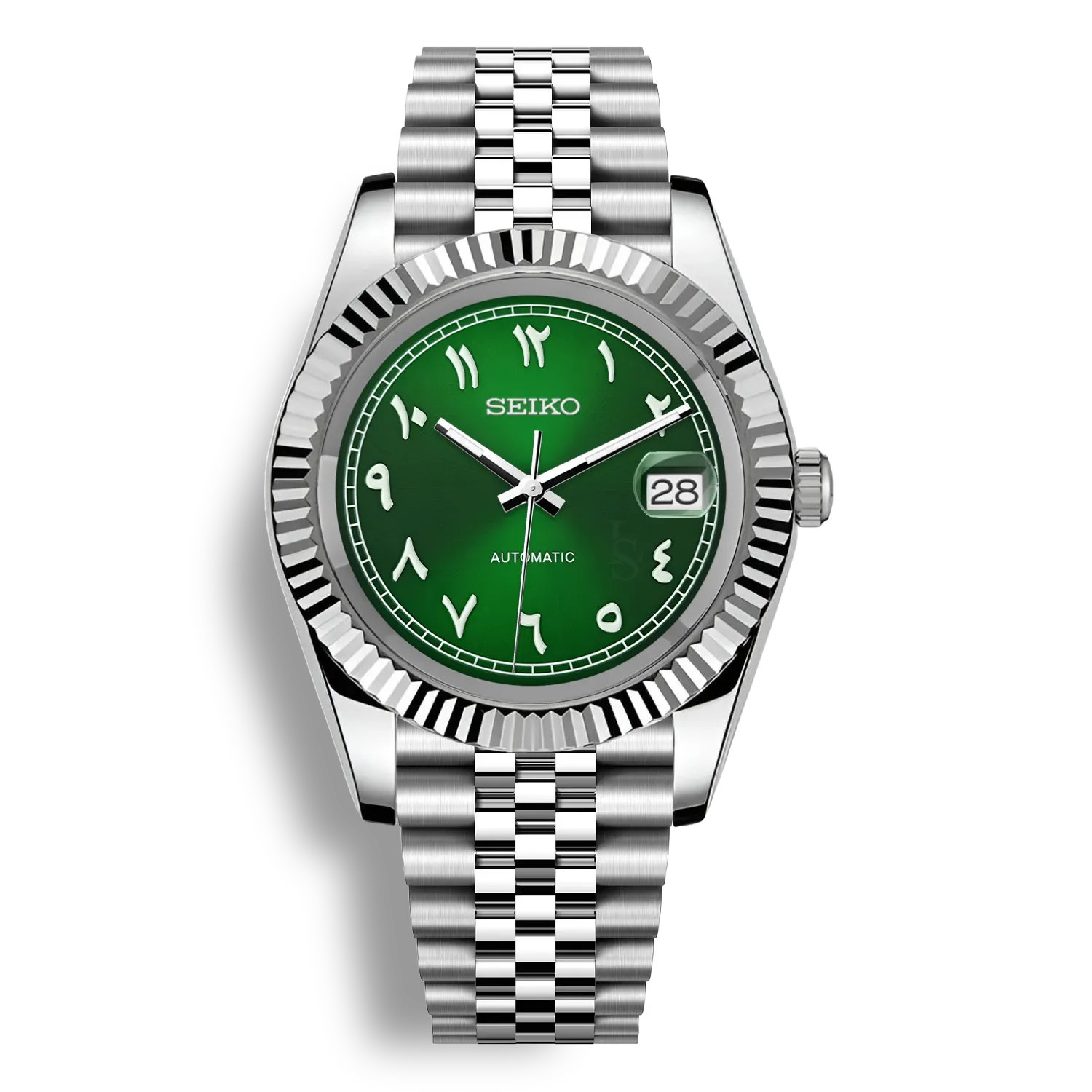 Datejust Green Arabic Dial Seiko Mod — Vue de face